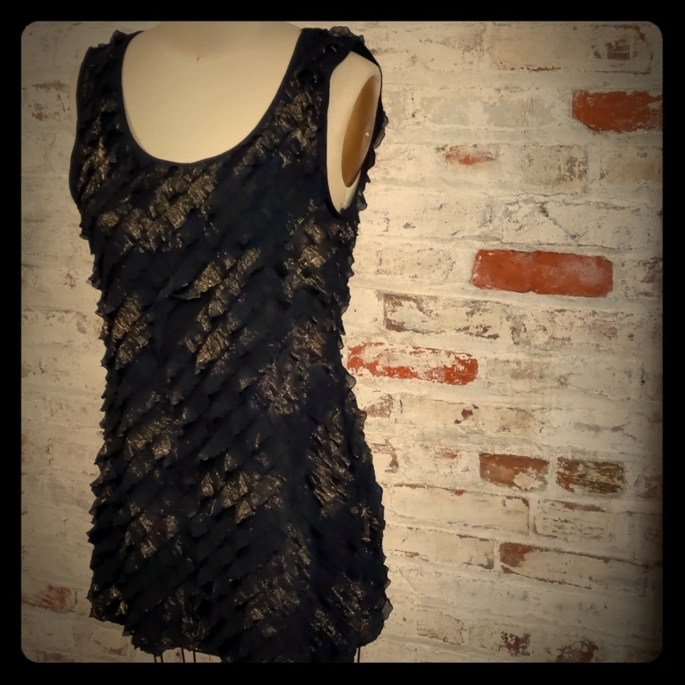 Style & Co Ruffle Mini Dress, Black & Gold